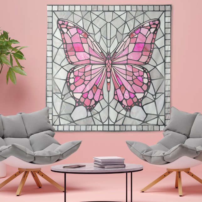 Butterfly Mosaic - Fairy Tale Pink and grey Tapestry (Creator Uploaded)