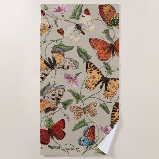 Butterfly Moth Nature Collection Drawing Beach Towel (Front)