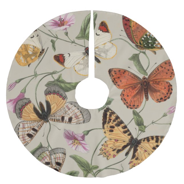 Butterfly Moth Nature Collection Drawing Brushed Polyester Tree Skirt (Front)