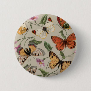 Butterfly Moth Nature Drawing antique watercolor 6 Cm Round Badge