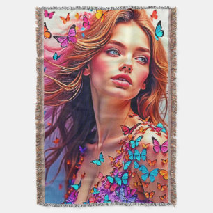 Butterfly Muse Portrait Art T-Shirt Throw Blanket