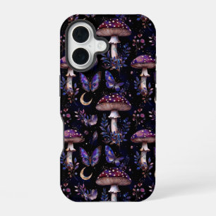 Butterfly Mushroom Floral Dark Witchy Pattern iPhone 16 Case