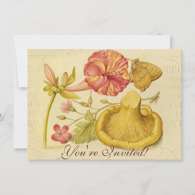 Butterfly Mushroom Flower Watercolor Painting Invitation (Front)