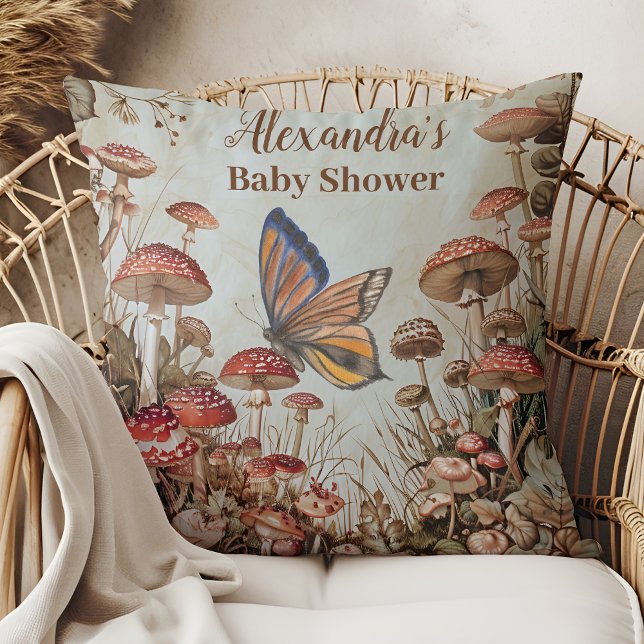 Butterfly Mushroom Woodland Nature Baby Shower Cushion (Creator Uploaded)