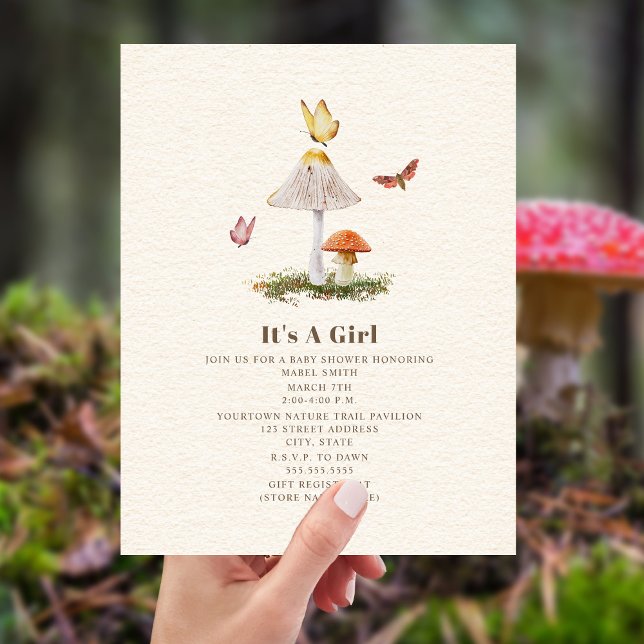 Butterfly Mushroom Woodland Nature Baby Shower  Invitation (Creator Uploaded)