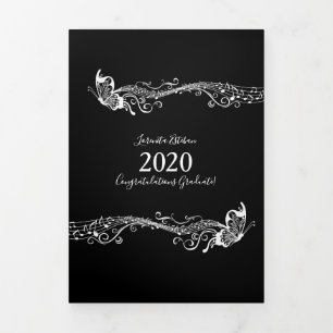 Butterfly Music Graduation Three Photos Tri-Fold Announcement