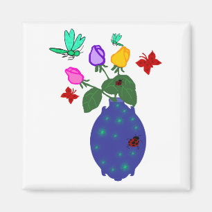 butterfly n dragonfly rose vase magnet