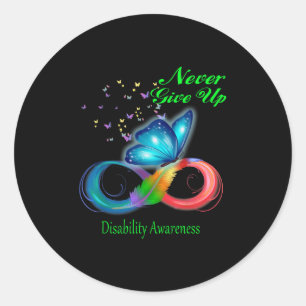 Butterfly Never Give Up Disability Awareness _1  Classic Round Sticker