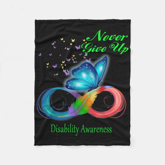 Butterfly Never Give Up Disability Awareness _1  Fleece Blanket (Front)