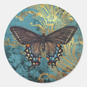 Butterfly New Wave Blue Vintage  Classic Round Sticker