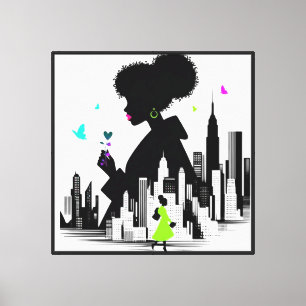 Butterfly Noir T-Shirt, Neon Black Girl Magic City Canvas Print