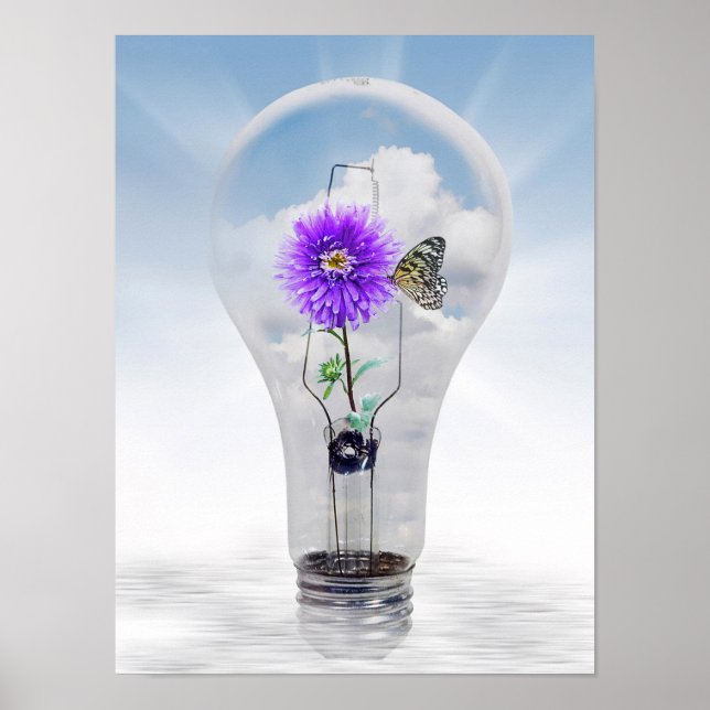 Butterfly o flower in light bulb poster (Front)