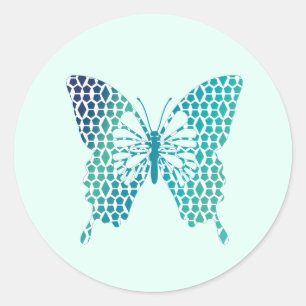 Butterfly Ocean Storm Blue Diamond pattern Classic Round Sticker