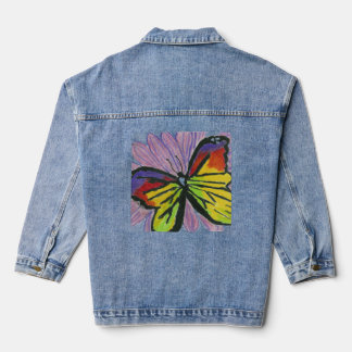 Butterfly on a Flower Hand Drawn  Denim Jacket