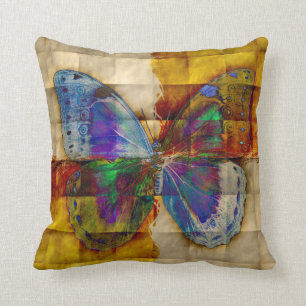 Butterfly on Antique Chequered Pattern Cushion