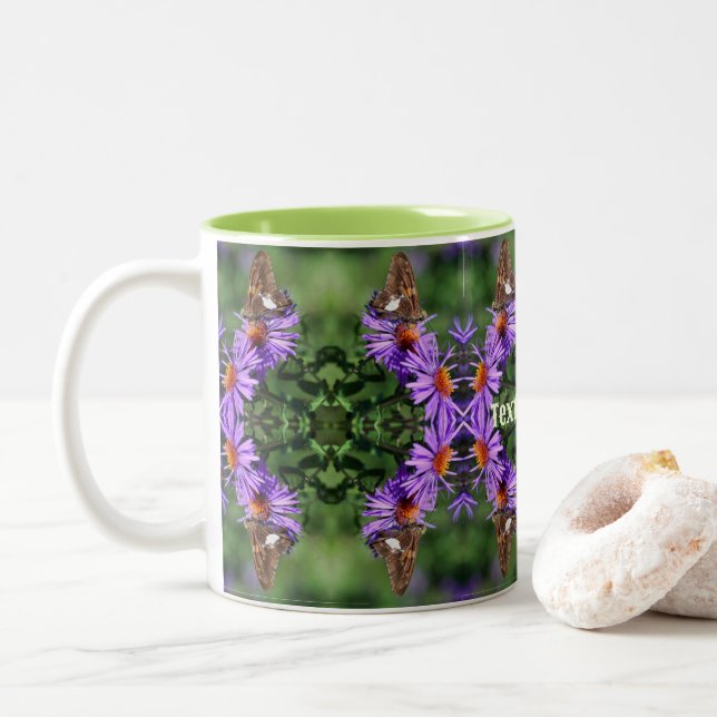 Butterfly On Aster Flower Abstract Personalised Two-Tone Coffee Mug (With Donut)