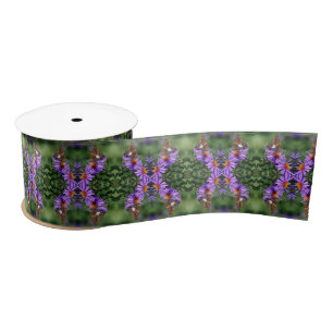Butterfly On Aster Flower Abstract Satin Ribbon