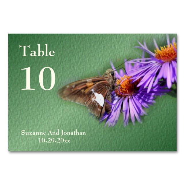 Butterfly On Aster Nature Personalised Wedding  Table Number (Front)