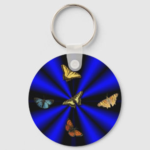 Butterfly on black and blue rainbow key ring