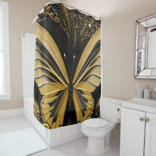 Butterfly on Black Shower Curtain