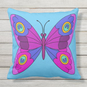 Butterfly on Blue Background Throw Pillow