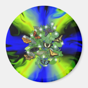 Butterfly on blue green Rainbow with stars, drops Magnet