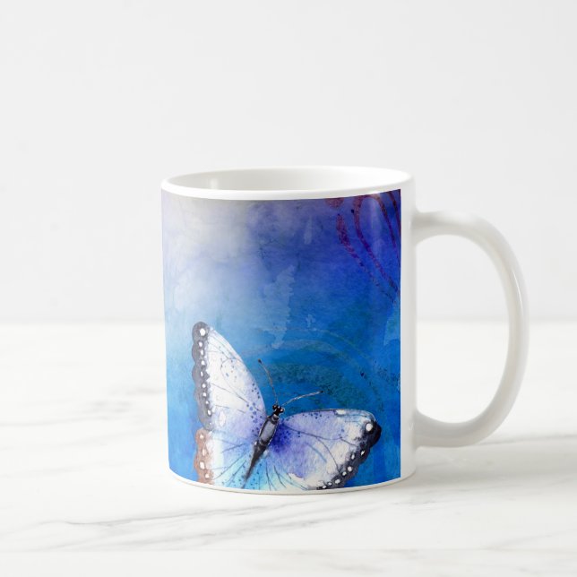 Butterfly on Blue Watercolor Coffee Mug (Right)