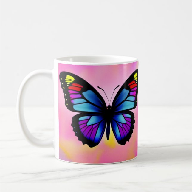 Butterfly on bright background coffee mug (Left)