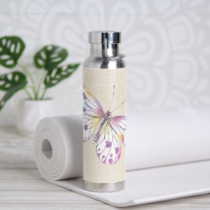 Butterfly On Burlap  Water Bottle
