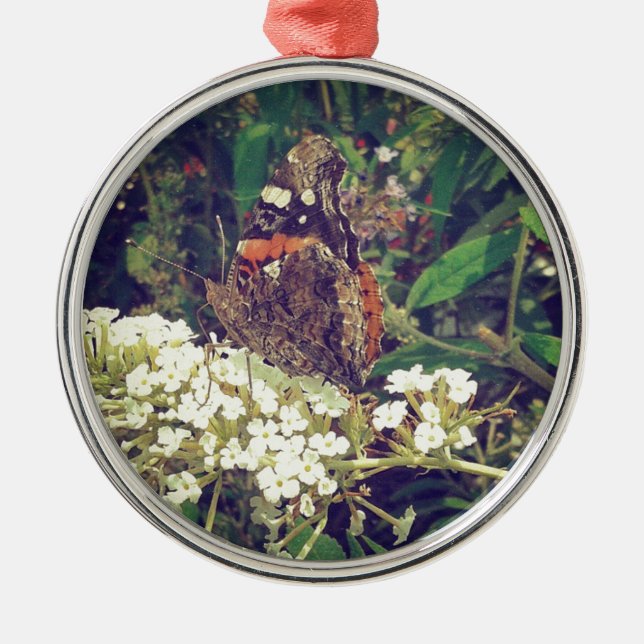 Butterfly on Butterfly Bush Metal Tree Decoration (Front)