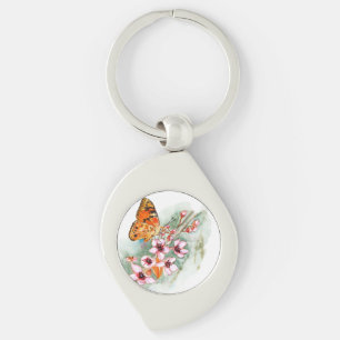 Butterfly on cherry blossoms key ring
