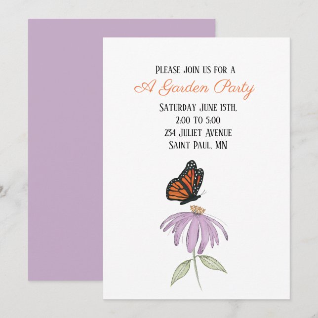 Butterfly on Cone Flower Invitation (Front/Back)