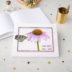 Butterfly on Cone Flower Memorial Serivice Guest Book