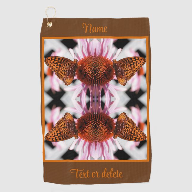 Butterfly On Coneflower Abstract Personalised Golf Towel (Front)