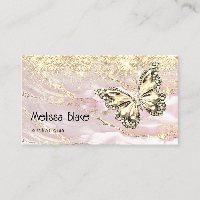 butterfly on faux gold sparkle business card (Front)