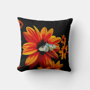 Butterfly on Fiery Orange Flower – Bold Nature Art Cushion