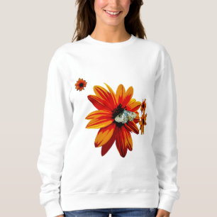 Butterfly on Fiery Orange Flower – White Sweatshirt
