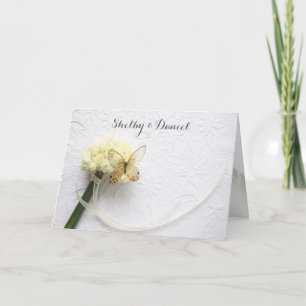 Butterfly on flower bouquet wedding card