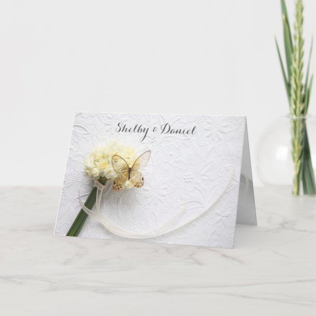 Butterfly on flower bouquet wedding card (Front)