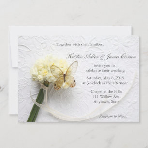 Butterfly on flower bouquet wedding invitation