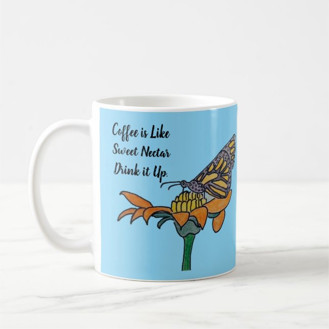 Butterfly on Flower- Coffee Like Sweet Nectar  Coffee Mug (Left)