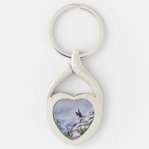 Butterfly on Flower Heart Keychain