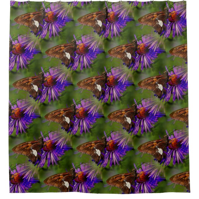 Butterfly On Flower Nature Art Shower Curtain (Front)