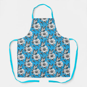 Butterfly On Flower Pattern Blue Design Apron