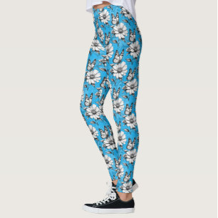 Butterfly On Flower Pattern Blue Design Leggings