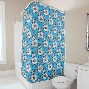 Butterfly On Flower Pattern Blue Design Shower Curtain