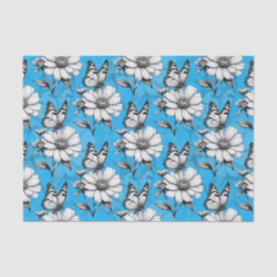 Butterfly On Flower Pattern Blue Design Tissue Paper
