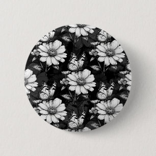 Butterfly On Flower Pattern Design - Black 6 Cm Round Badge