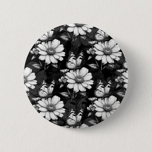 Butterfly On Flower Pattern Design - Black  6 Cm Round Badge (Front)