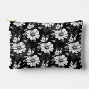 Butterfly On Flower Pattern Design - Black Accessory Pouch